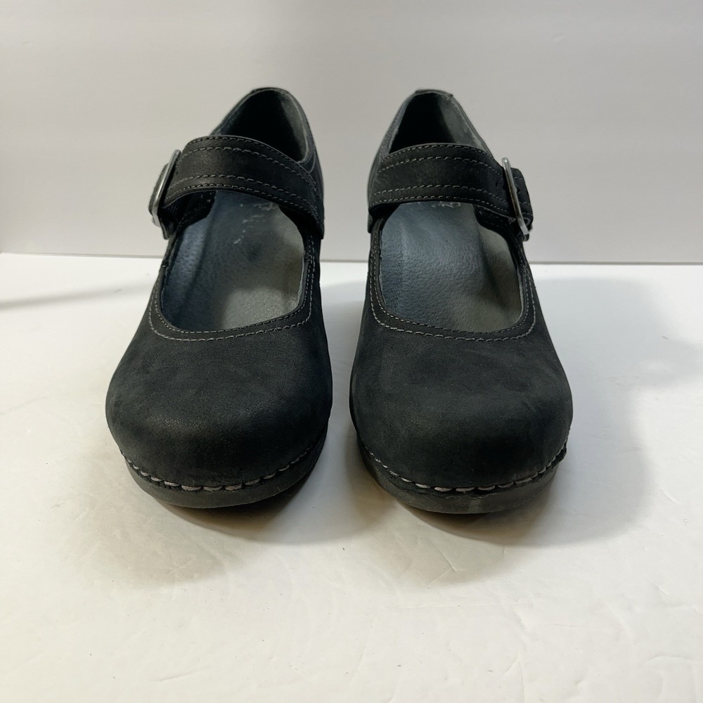 Dansko Sandra Mary Jane Shoes Black Nubuck Leather Wedge Pump Womens 37 US 6.5-7 - Picture 3 of 13